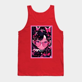 Aesthetic Anime Girl Pink Rosa Black | Quality Aesthetic Anime Design | Chibi Manga Anime Art Tank Top